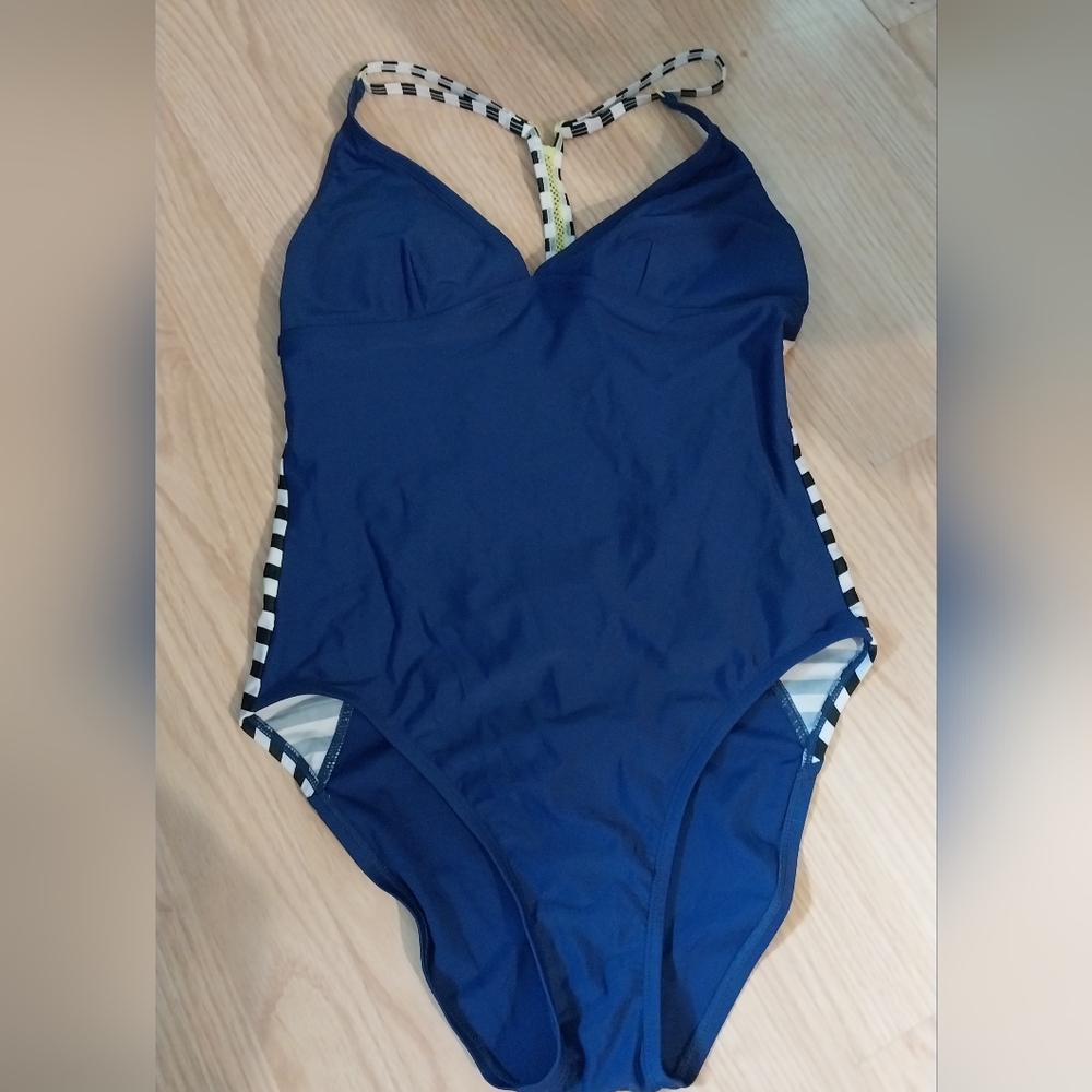 Lole Blue One Piece Swimsuit with Black and White Straps
